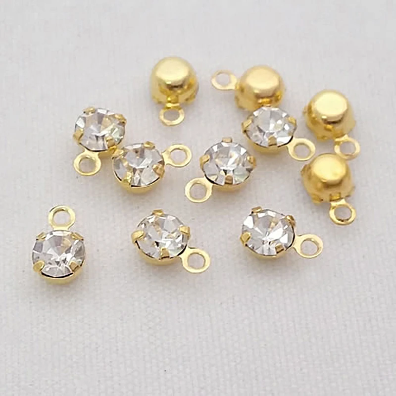 Gold Color 100 шт, 4 мм, 5,5 мм, 8 мм, латунные Стразы со стеклом, стразы с одним отверстием, амулеты, бусины для самостоятельного изготовления ювелирных изделий - Цвет: Gold Color