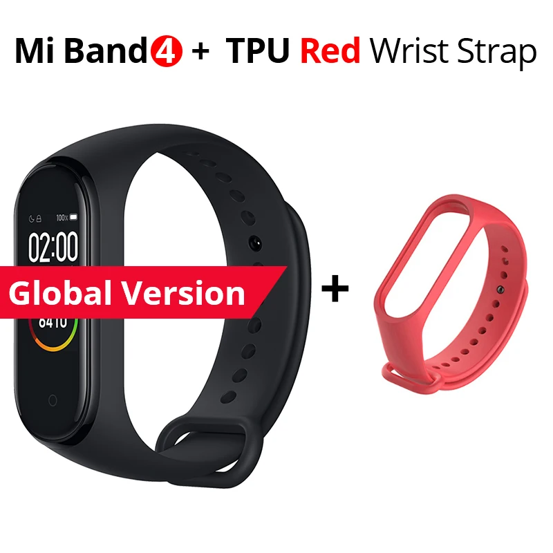 Add Red Strap Xiaomi Mi Band 4 глобальная версия многоязычный браслет 135 мАч Bluetooth 5,0 умные часы - Цвет: Add Red Strap