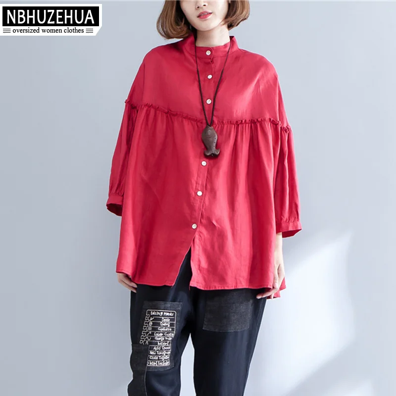 Женская винтажная рубашка NBHUZEHUA 7G337 4XL 5XL 6XL повседневная красная льняная в