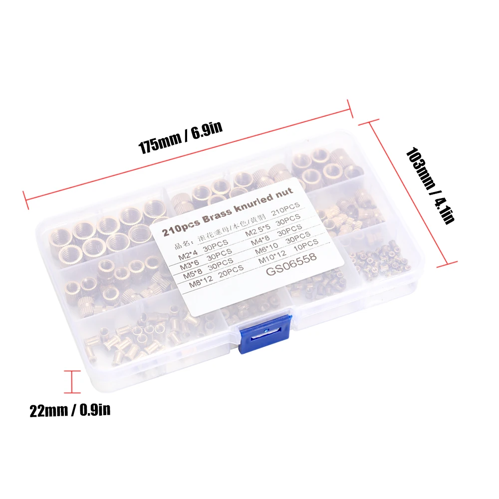 210 шт. цилиндрические накатанные резьбовые круглые латунные гайки вставка из