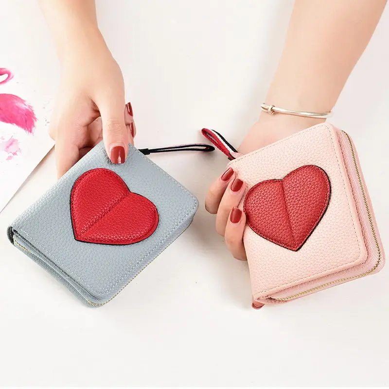 

Heart Shape Zipper Wallet for Women PU Leather Short Purse with Card Slots New