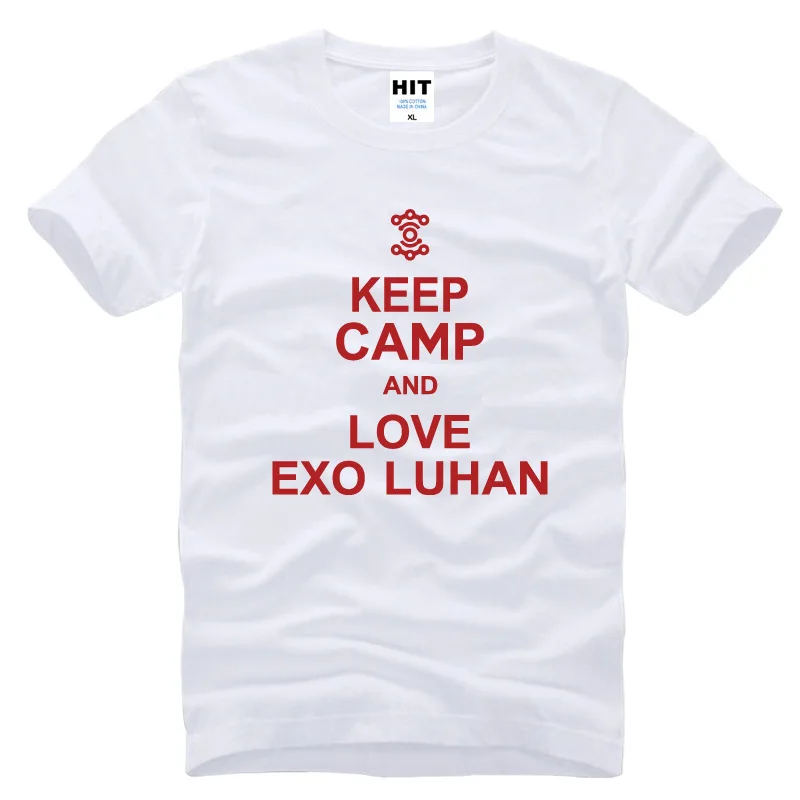 Мужская футболка с принтом Keep Camp and Love EXO Luhan Модная хлопковая коротким рукавом 2015 |