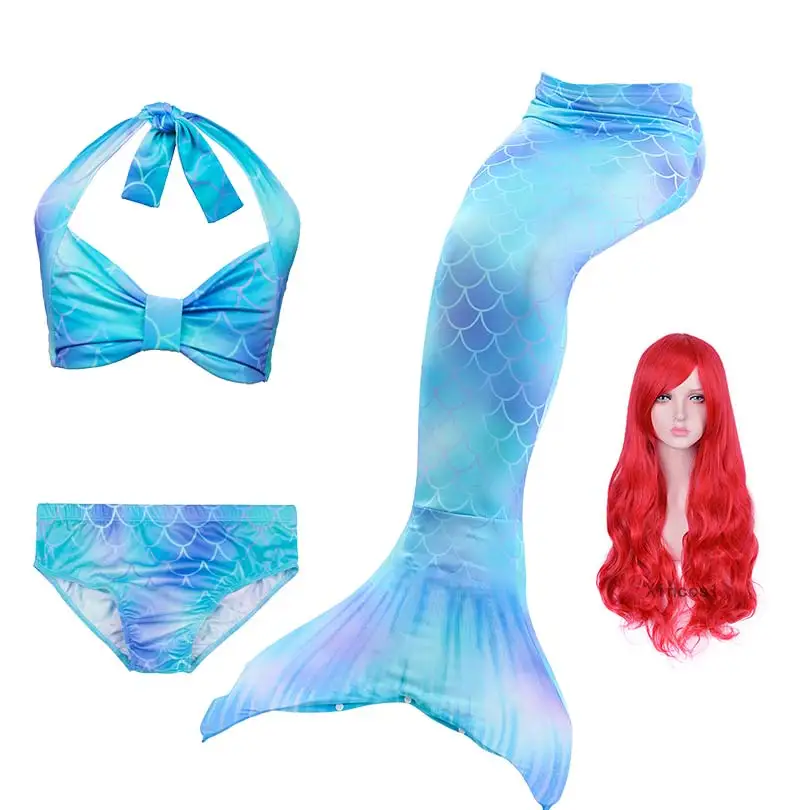 with Wig Обувь для девочек одежда заплыва хвост русалки парик русалки костюм косплэй дети ванный Комплект Дети Купальники малышек купальник с/без - Цвет: with Wig