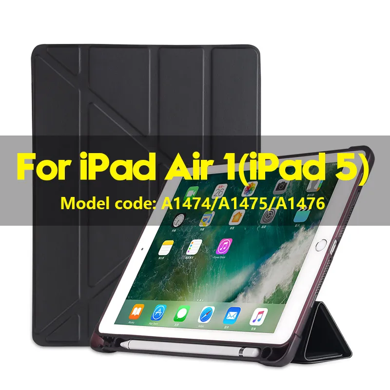 For Air 1-Black С держателем для карандашей чехол для iPad Air 1 Air 2 9,7 дюймов Смарт кожа Силиконовый Многофункциональный Стенд противоударный чехол для iPad 5 6 Чехол - Цвет: For Air 1-Black