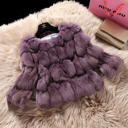 purple Стиль модная женская шуба из натурального Лисьего меха натуральный Лисий Мех короткая куртка зимняя теплая мягкая женская одежда из натурального Лисьего меха - Цвет: purple
