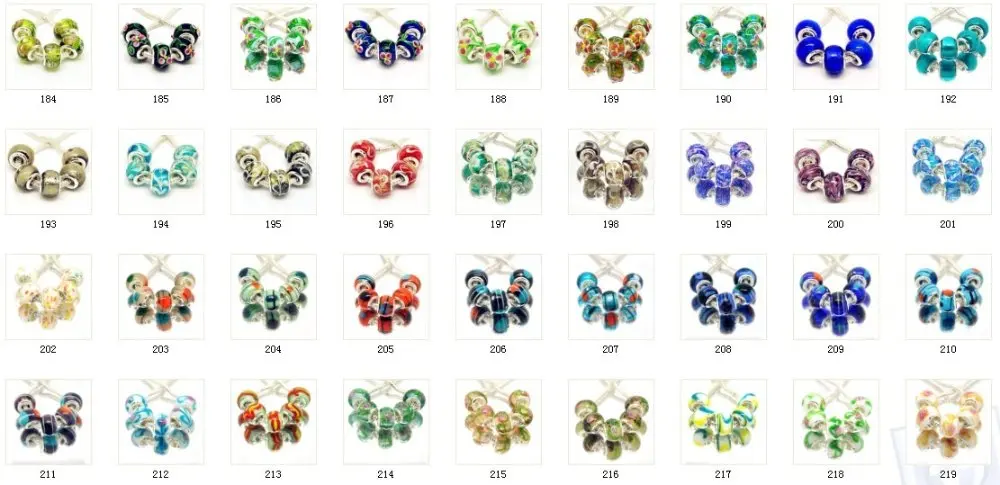 Смешанный заказ 100 шт. европейские стеклянные бусины серебряные 925 пробы