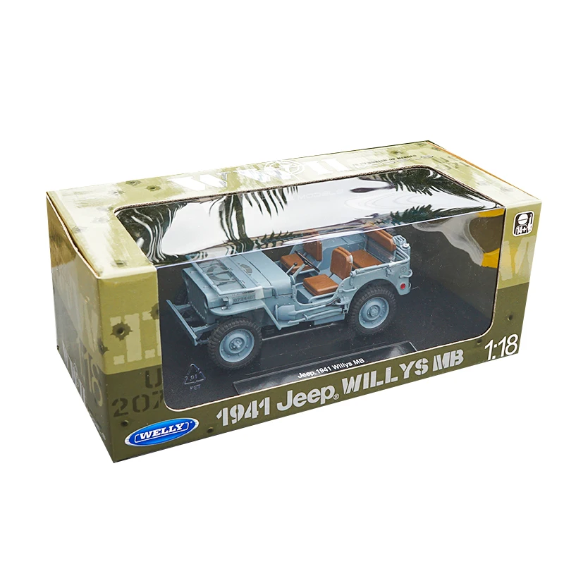 Welly 1:18, 1/4 тонны, американский Армейский Джип WILLYS, верхняя часть, литая под давлением, модель автомобиля, игрушки для мальчиков, подарки, оригинальная коробка