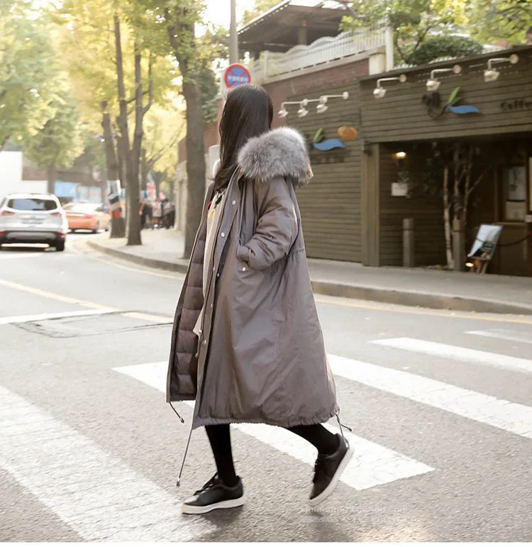  Winter Fur Collar Coat Jacket Women Thicken Loose Cotton Padded Parkas Oversized Green Long Coat Military Parka