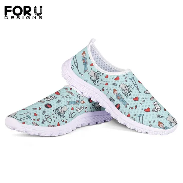 HME939AA FORUDESIGNS/летние мягкие женские туфли для медсестры на плоской подошве; сетчатые кроссовки с героями мультфильмов; летние пляжные Лоферы без застежки - Цвет: HME939AA