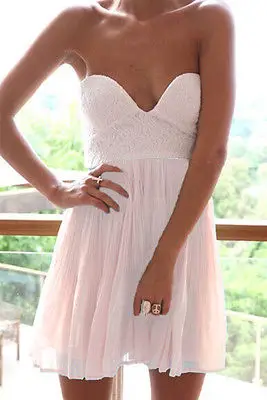 

Summer Women Strapless Lace Sexy Casual Beach Sundress Party Mini Dress