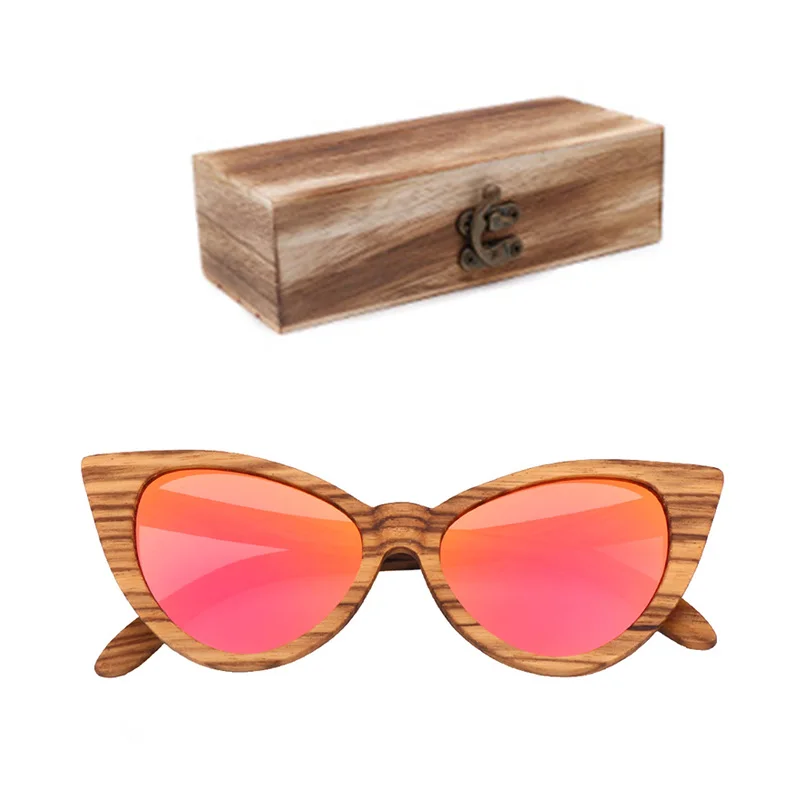 wood box Роскошные модные поляризационные солнцезащитные очки для женщин, кошачий глаз, солнцезащитные очки, деревянные очки с коробкой, деревянные очки ocularia solaria Gafas de sol - Цвет линз: wood box