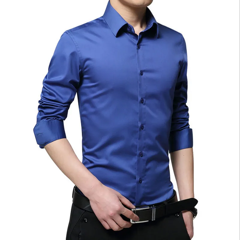 Men's plus size Slim fit shirts 2020 Summer Fashion mercerized cotton long-sleeve dress Men Casual overhemd man | Мужская одежда