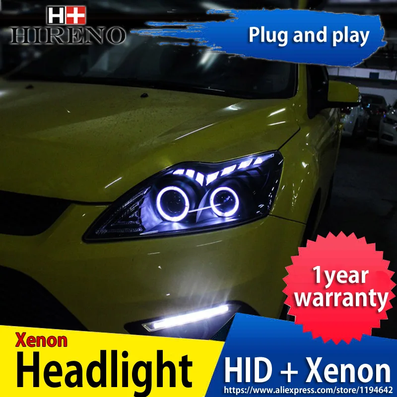 Hireno налобный фонарь для 2009 2012 Ford Focus Автомобильные фары в сборе светодиодный DRL