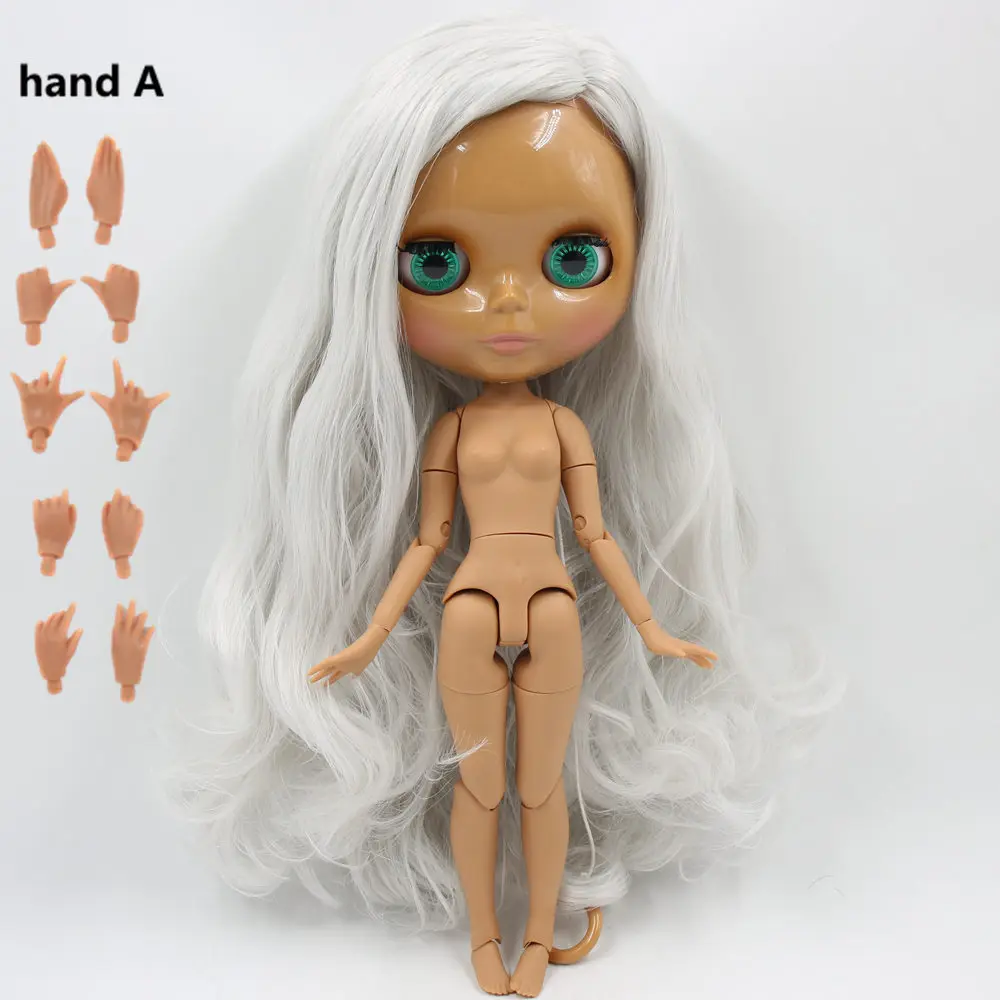 like the picture Ледяной обнаженный завод Blyth кукла No. BL1003 серые белые волосы боковая часть волосы стиль соединение тело шоколадная кожа Neo 30 см BJD - Цвет: like the picture