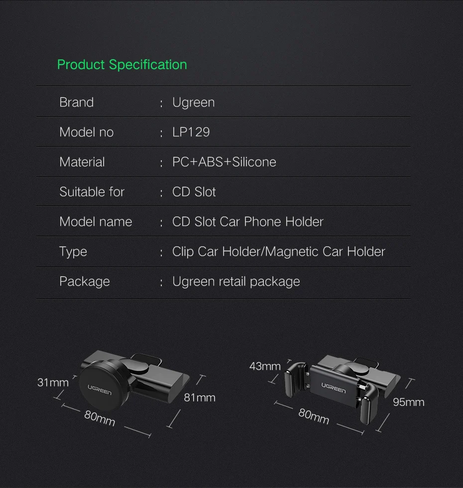 Ugreen Автомобильный держатель для телефона, CD слот, автомобильный держатель для телефона для iPhone 8, магнитная подставка, зажим для сотового телефона, держатель для huawei, планшета, gps