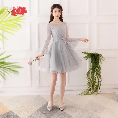 

Beauty Gray Lace Bridesmaid Dresses 2019 Short Plus Size for Women A-Line Sleeveless Vestido da dama de honra Prom Dresses