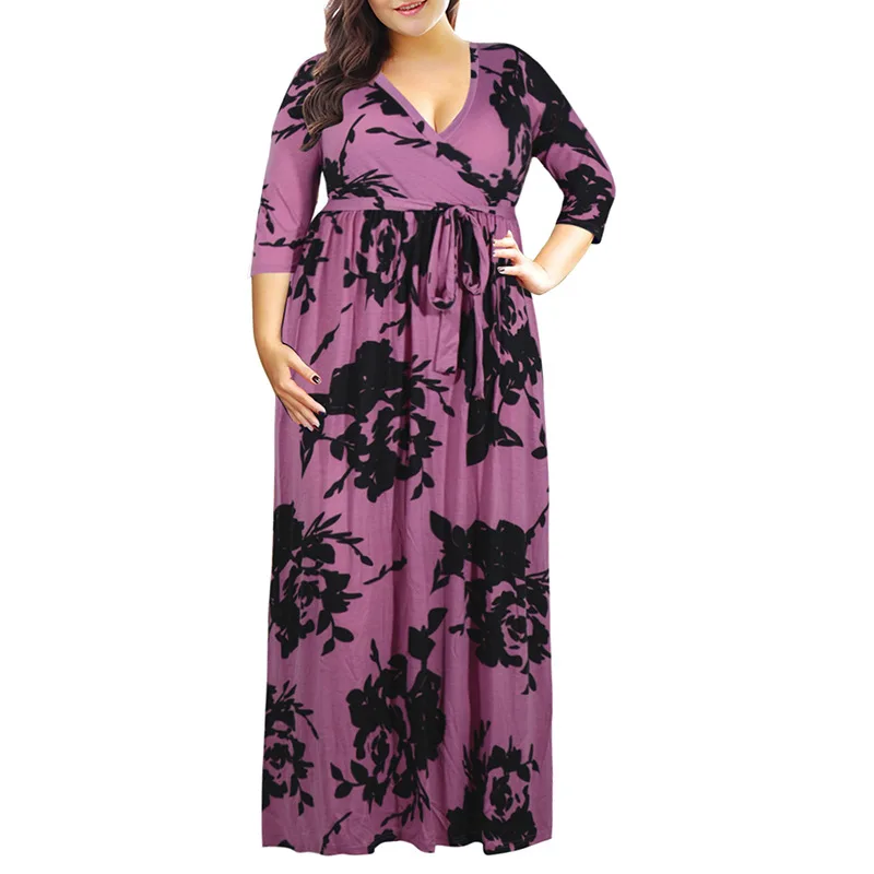 3XL-9XL платье размера плюс, женская одежда, модные вечерние длинные платья макси, осенние платья большого размера с цветочным принтом и поясом, свободное платье Vestidos