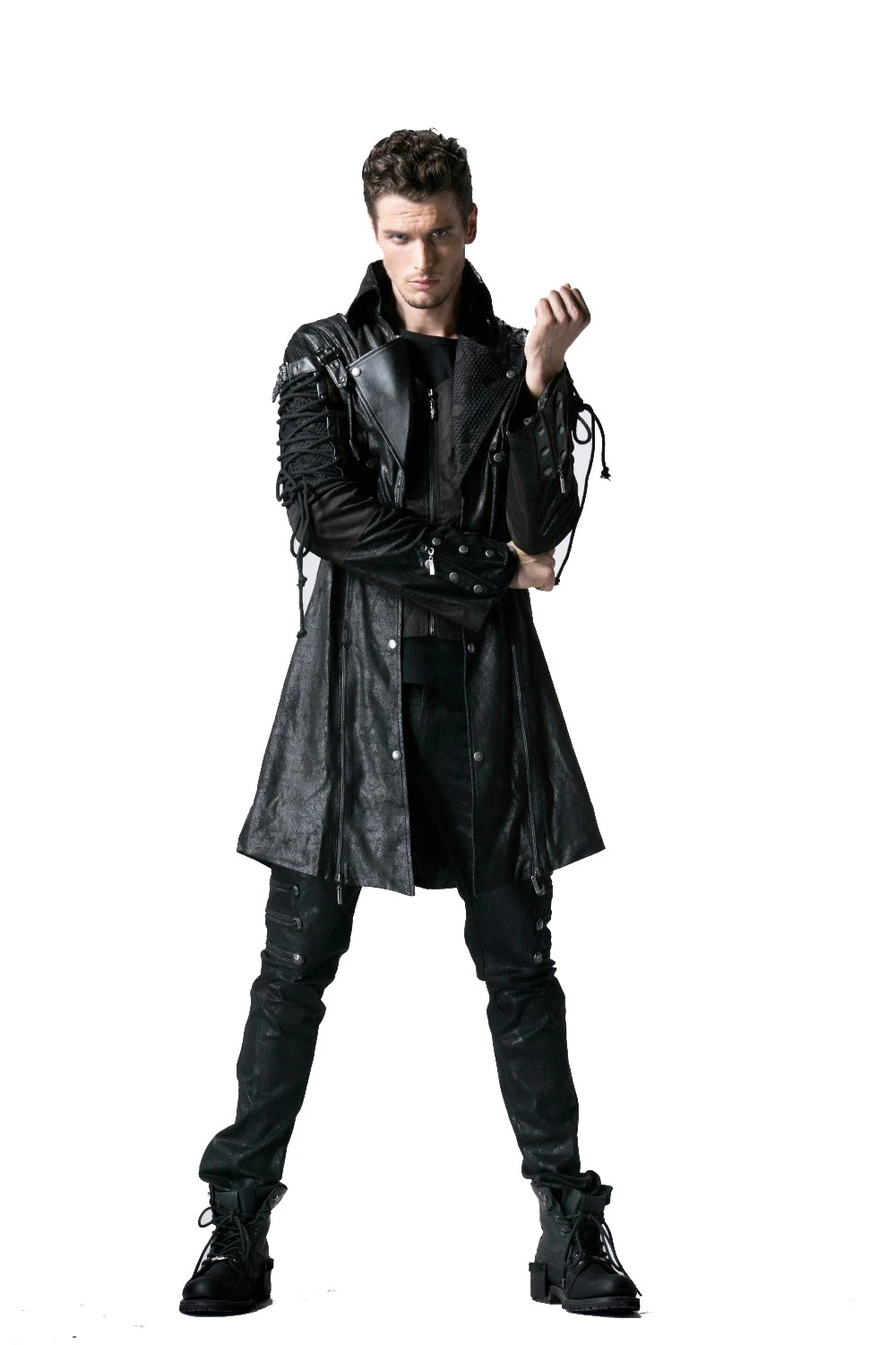 Мужской Длинный плащ из ПУ кожи с заклепками и длинным рукавом|mens long coat|trench coatlong