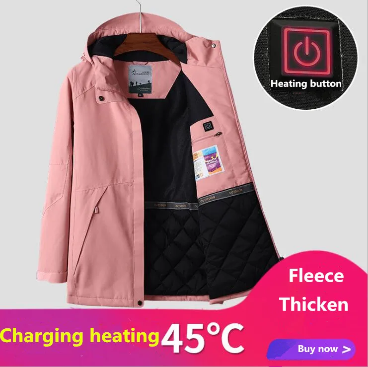 Autumn Winter Women USB Smart Heating Skiing Jackets Outdoor Windproof Waterproof Thick Thermal Hiking Windbreaker Coats