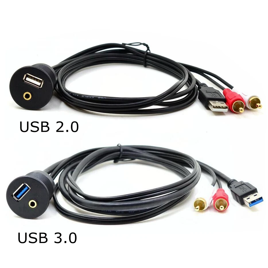 Панель скрытого монтажа для приборной панели автомобиля USB 2,0 USB 3,0 3,5 мм AUX RCA Удлинительный флеш-кабель для крепления на приборной панели