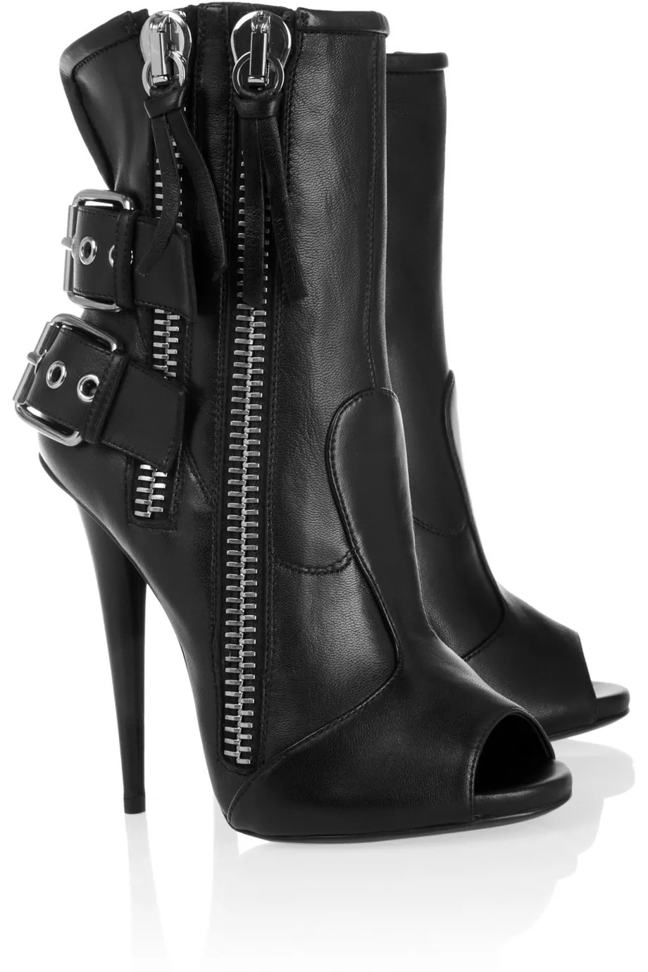 Женские ботинки на двойной молнии с открытым носком каблуке шпильке|fashion booties|heel