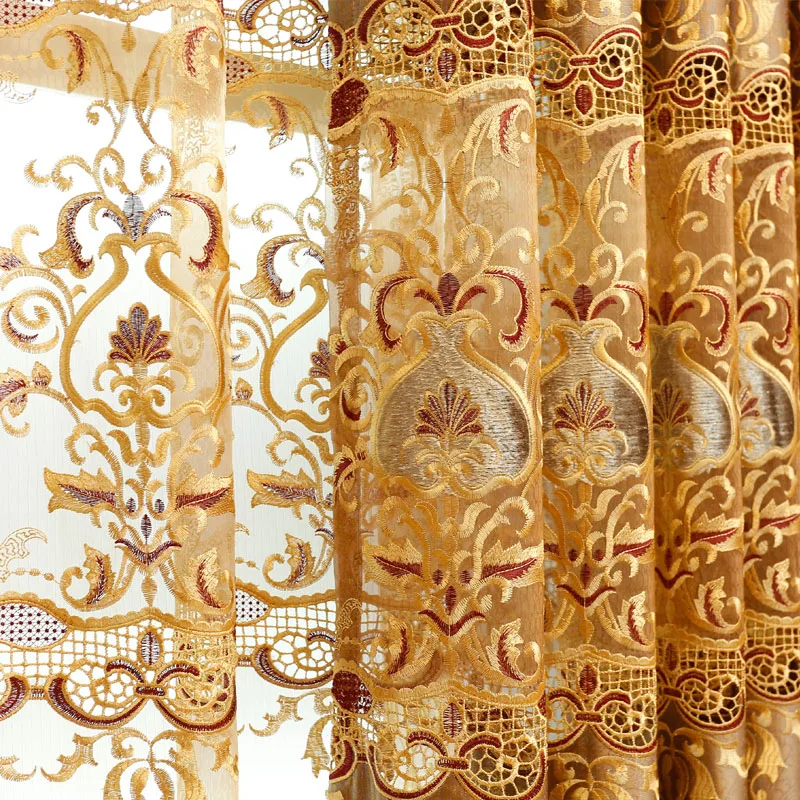 

Semi-shading Luxury Europe Embroidered Floral Curtain Window For living Room Bedroom Tulle Treatment Drapes Home Decor