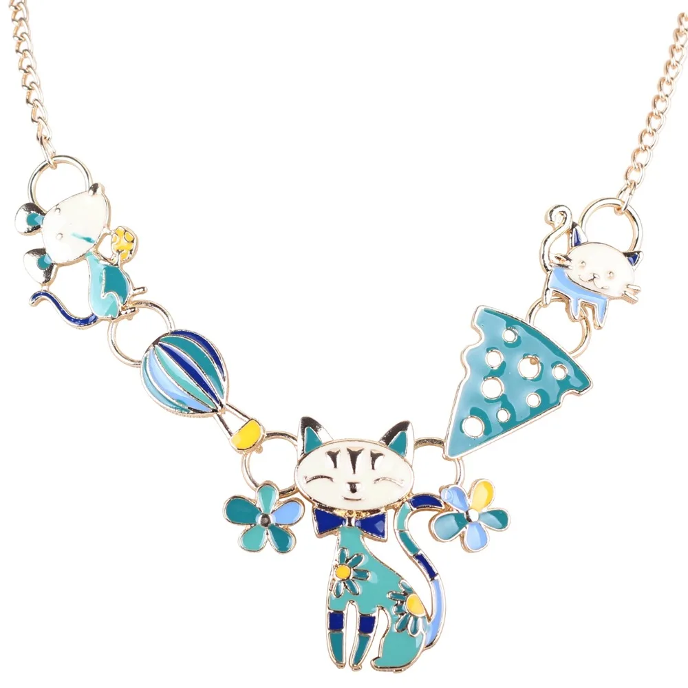 Ожерелье Bonsny длинная цепь из сплава с эмалированной кошечкой 2016 новые украшения