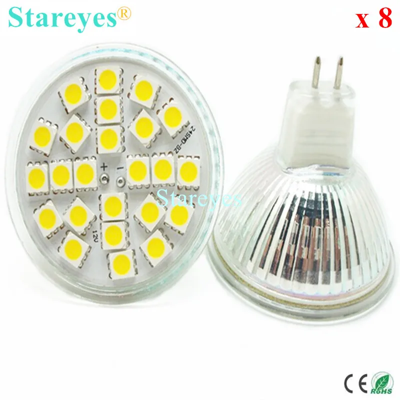 8 шт. SMD 5050 24 светодиода 5 Вт MR16 12 В постоянного тока Светодиодная лампа точечного