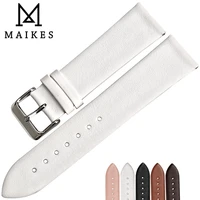 maikes women watch accessories white watch strap thin watchbands stainless steel buckle cow genuine leather bracelet for 20mm