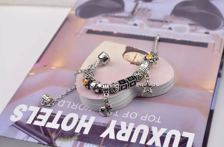 Star 2018 новый металл кристалл Бусины браслет Femme для Для женщин с серебряным