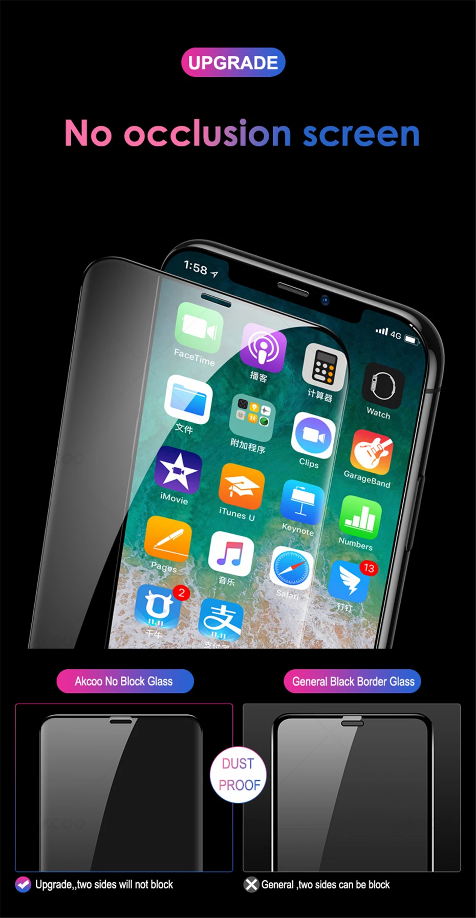 Akcoo 9D закаленное стекло без полей для iPhone 11 Pro max защитный чехол для экрана Защитная пленка для iPhone XR XS MAX стеклянная пленка