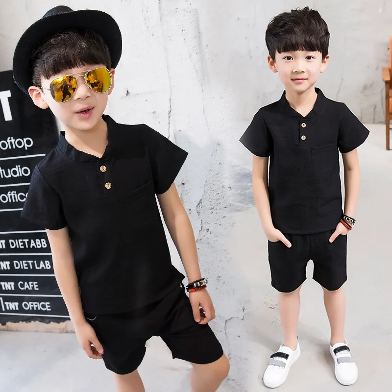 Akexiya New boys clothes short sleeve T-shirt+shorts 2pcs set O-neck multicolor clothing solid gray children |