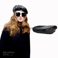 pud fur genuine leather european america style female hat lambskin hat beret hat jazz hip hop artist female sheepskin hat