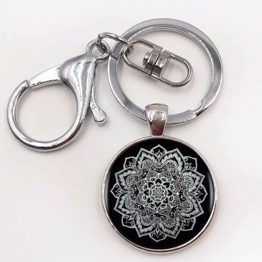 Индийская мандала цветок кулон ожерелье тату Цветок Черное Ожерелье-цепь