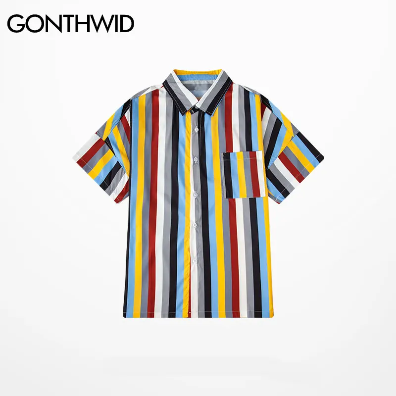 Мужская пляжная рубашка с короткими рукавами GONTHWID летняя повседневная в