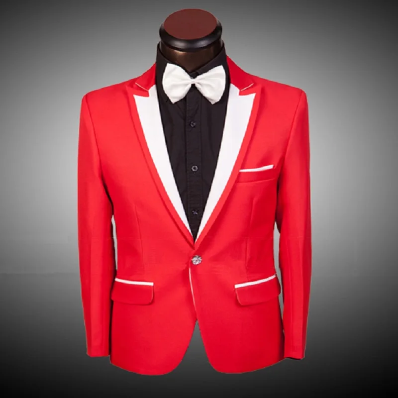 Red Custom Made men suit one button terno masculino 2017 Fashion Slim Fit Prom Tuxedo Suits Groom Party Wedding Suits For Men