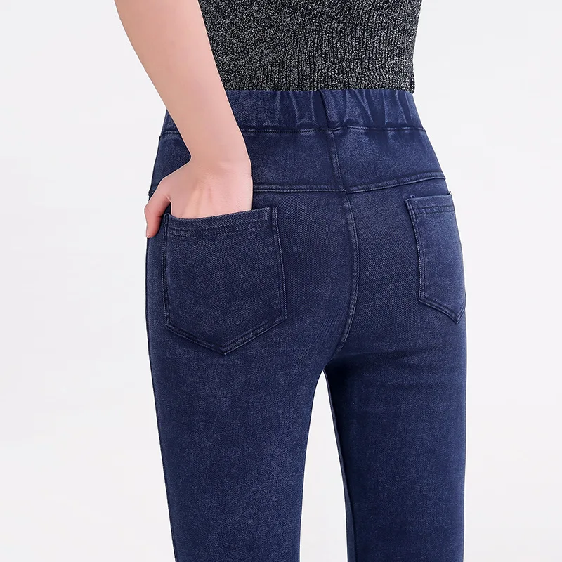 Леггинсы женские джинсовые с завышенной талией облегающие брюки из денима в