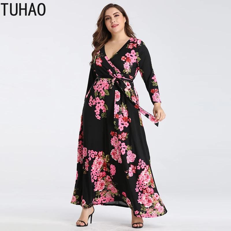 TUHAO осенне-зимние платья больших размеров 5XL 4XL 3XL женское длинное платье макси с