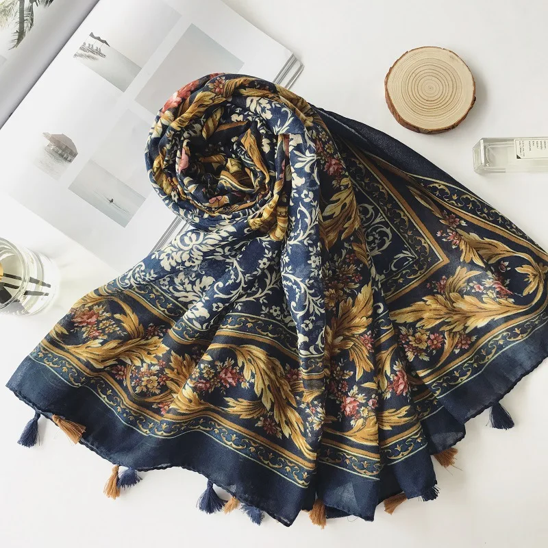 2017 New Vintage Flower Pattern Tassel Scarf Floral Shawls Headscarf Long Wrap Hijab Muffler Free Shipping |