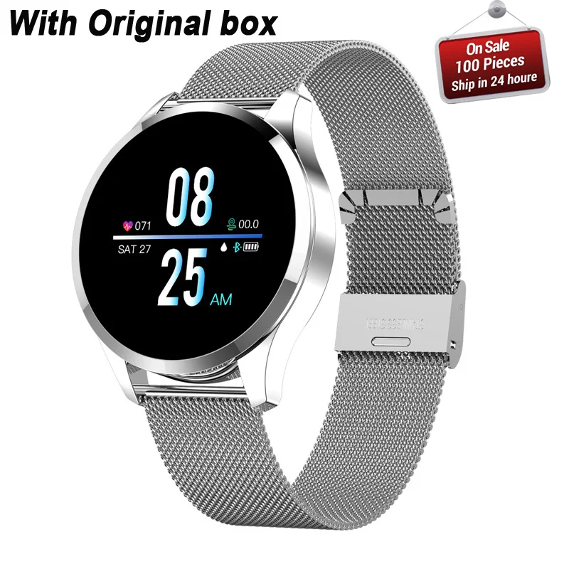 Sliver steel strap Умные часы Q9, водонепроницаемые, с напоминанием о звонках, умные часы для мужчин, с монитором сердечного ритма, модный фитнес-трекер - Цвет: Sliver steel strap