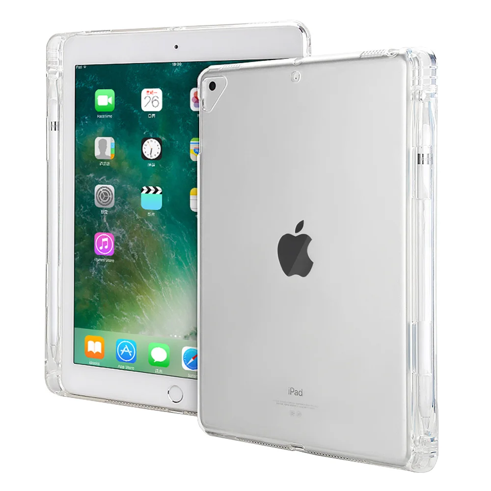 Чехол для Apple iPad 9 7 2018 TPU мягкий прозрачный четырехугольный ударопрочный чехол с