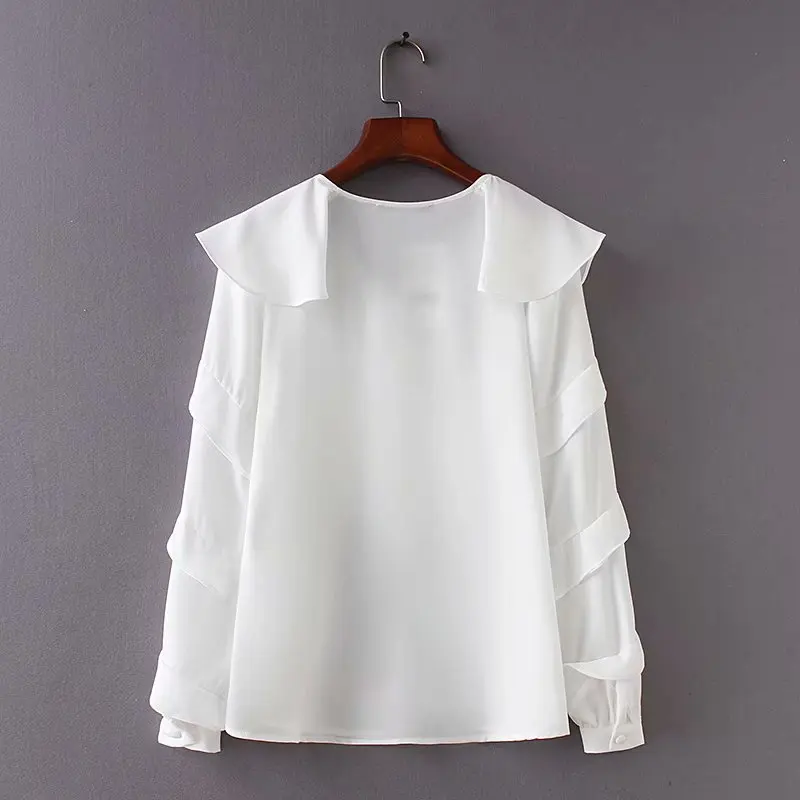 2019 autumn vintage v neck candy colors chiffon shirt female long sleeve chic ruffles Blouses high street Feminine Tops |