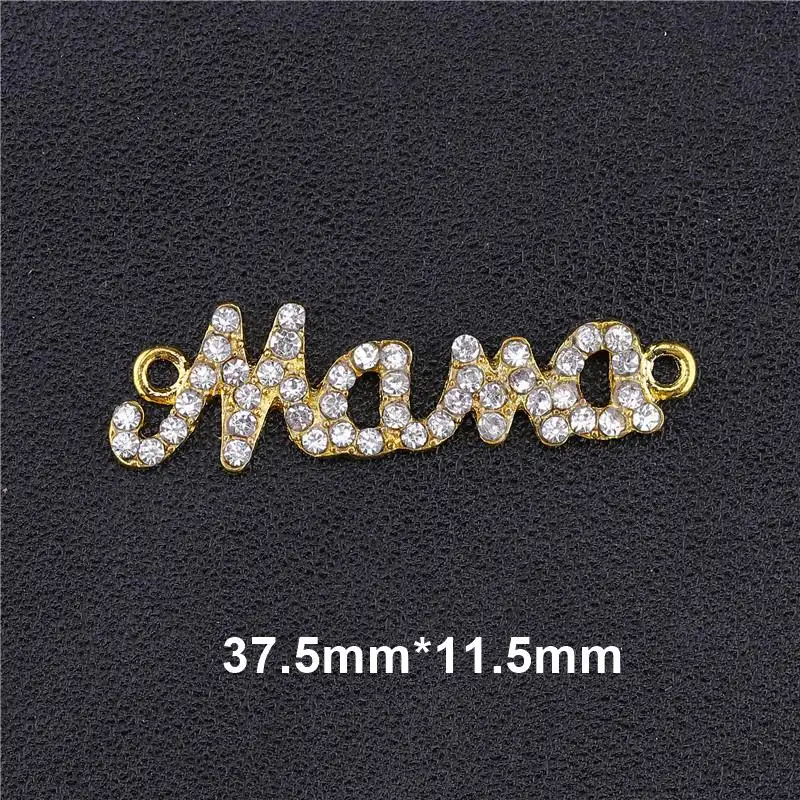 Gold Needlework Jewelry Components Cz Rhinestones Silver Mama Charm Connector Accessories For Women Kids Handmade Bracelet DIY Making - Цвет: Gold