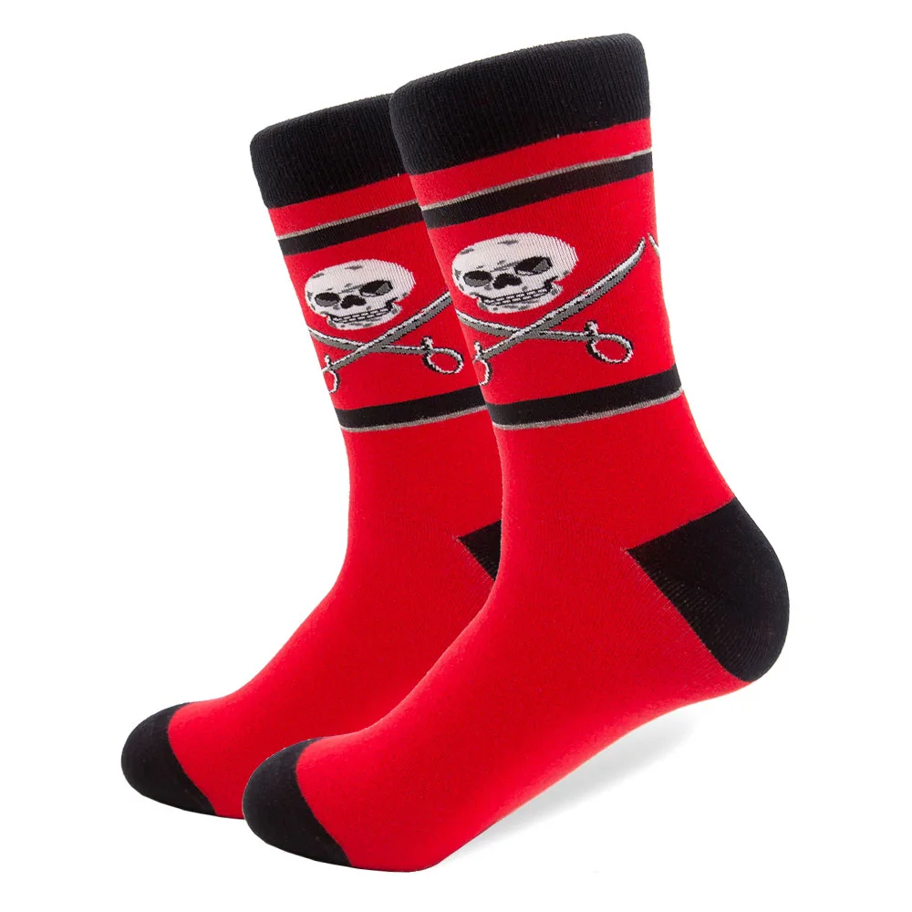 

5 pair/lot Happy Funny Men's Combed Cotton Socks Shark & Skull Pattern Long Tube Crew Casual Sock Crazy Skateboard Colored Socks
