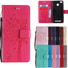 For Coque Xiaomi Redmi 3S 3 S Case Cat and Tree Embossed Flip Wallet Stand Holder PU Leather Bag Phone Cover for Redmi 3 Pro