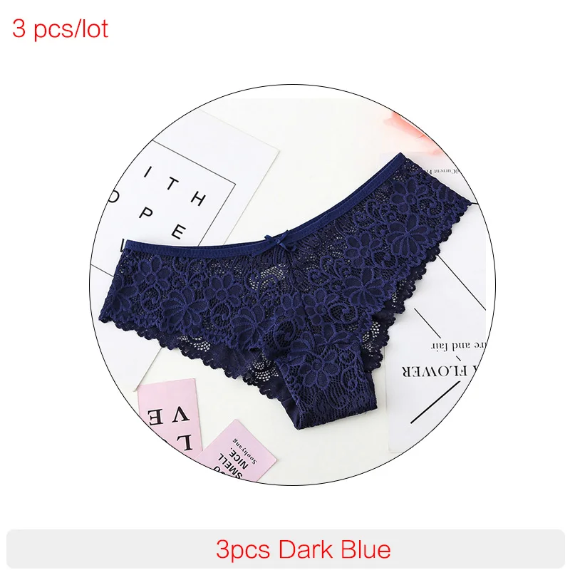 3pcs DARK BLUE DERUILADY мода уютный нижнее белье трусы женские сексуальный Низкая талия стринги женское белье Высокое качество хлопок трусы Милый женщины трусики кружевной белье женское сексуальное - Цвет: 3pcs DARK BLUE