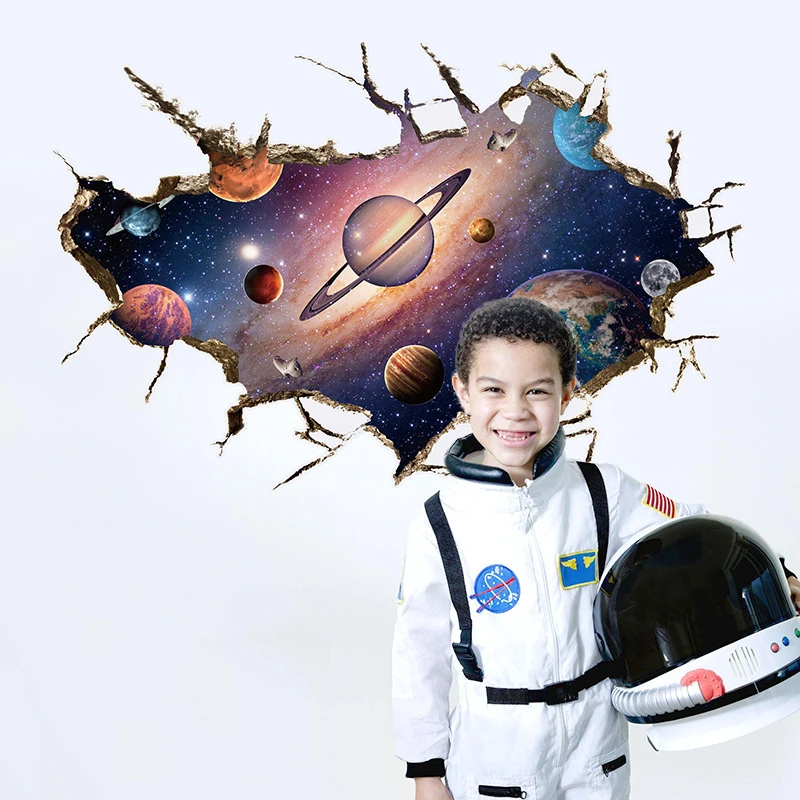 Обои Youman самоклеящиеся настенные наклейки 3D Космические Планеты космонавты для