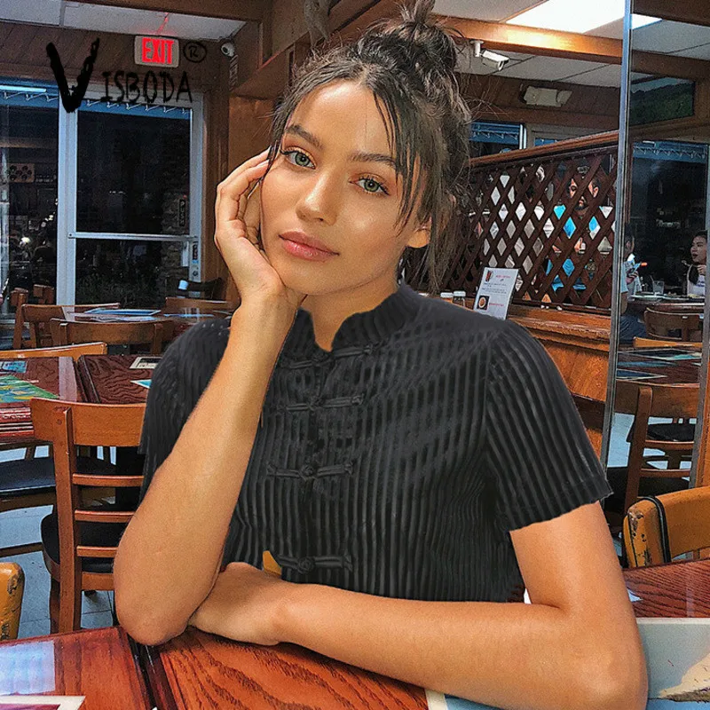 Для женщин короткий рукав блузка рубашка черного цвета вельветовые свободные