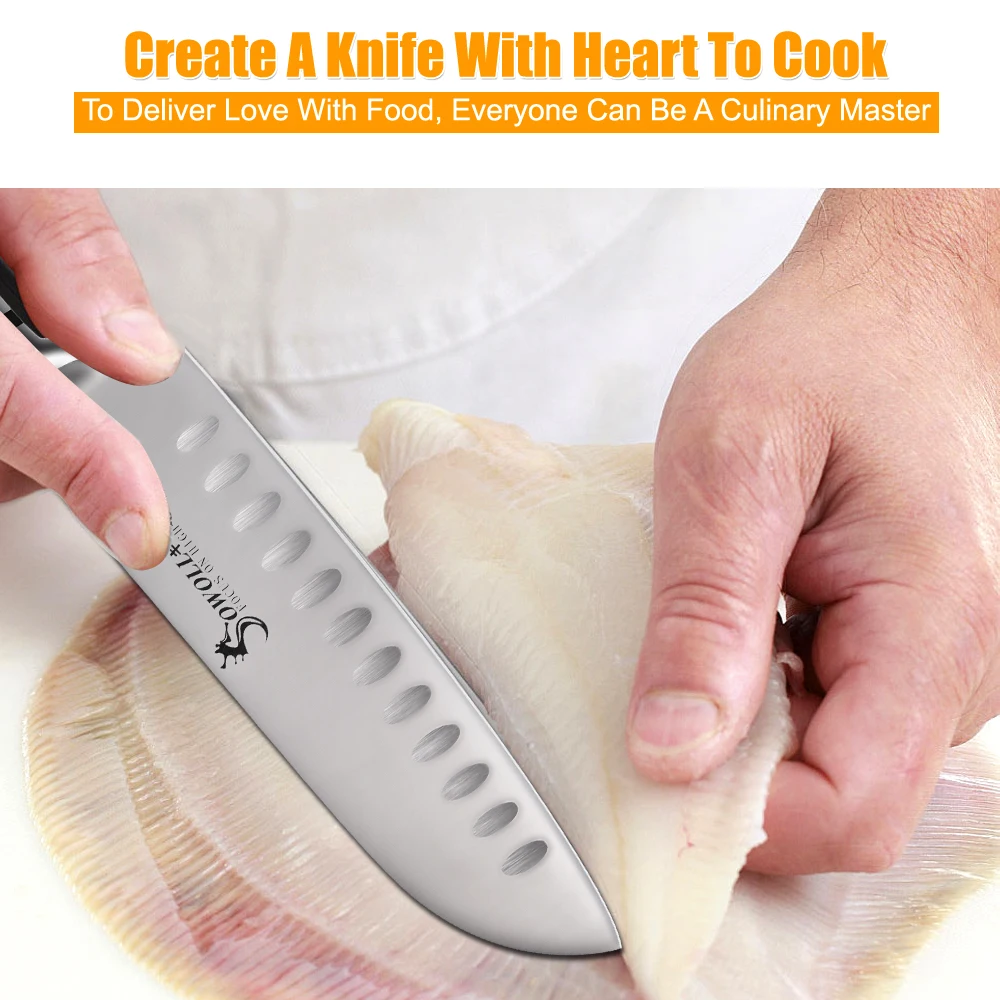 SOWOLL горячая распродажа 7 дюймов Santoku нож из нержавеющей стали японский шеф повар
