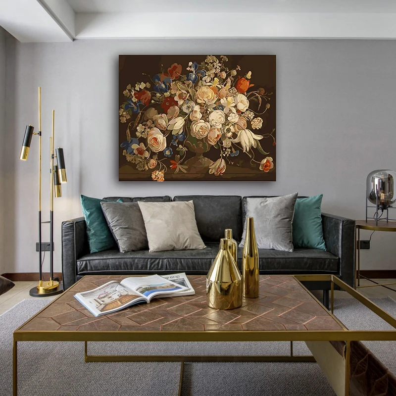 DIY colorings pictures by numbers with flowers picture drawing Relief painting by numbers framed Home
